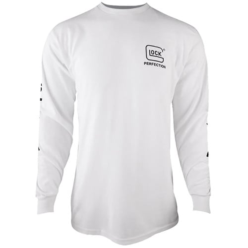 GLOCK Perfection Long Sleeve Tee White PreShrunk Small for sale at KYGUNCO.