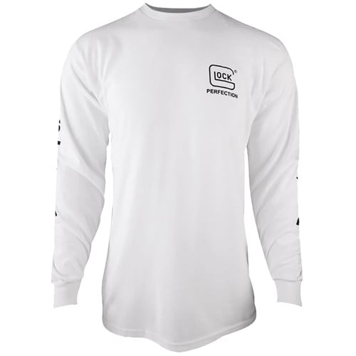 GLOCK Perfection Long Sleeve Tee White PreShrunk Medium for sale at KYGUNCO.