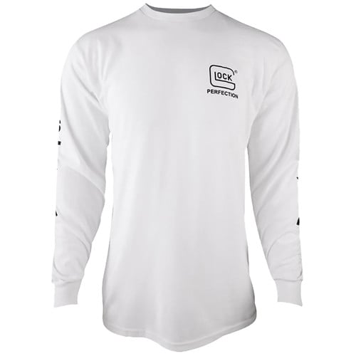 GLOCK Perfection Long Sleeve Tee White PreShrunk Large for sale at KYGUNCO.