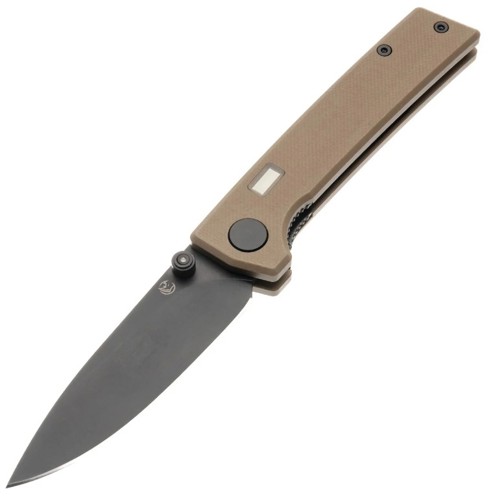 GLOW RHINO Fermi Knife - Desert Tan Scales Black Thumbstud for sale at KYGUNCO.