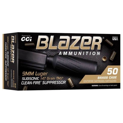 BLAZER AMMO 9mm Luger 147Gr TMJ Brass C-F Suppressor 50rd for sale at KYGUNCO.