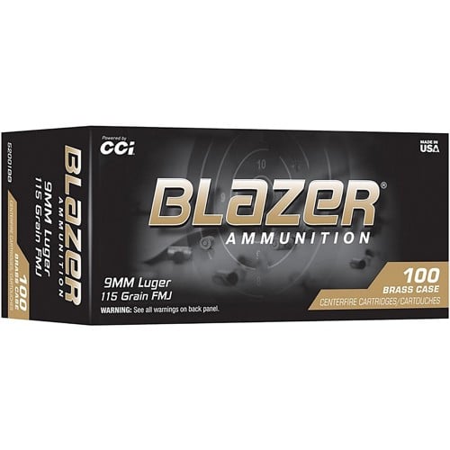BLAZER AMMO 9mm Luger 115Gr FMJ Brass Trayed 100rd for sale at KYGUNCO.