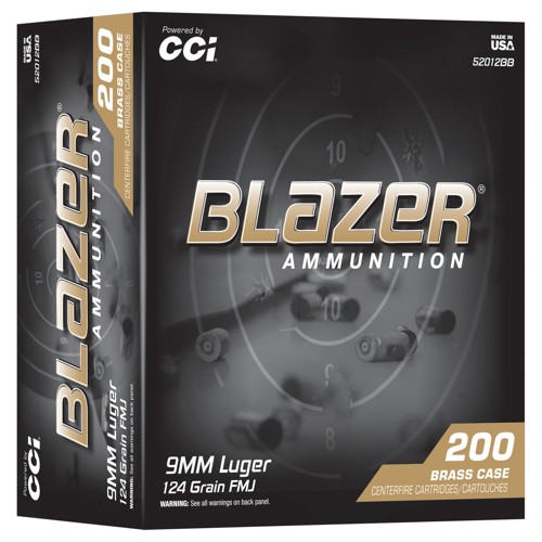 BLAZER AMMO 9mm Luger 124Gr FMJ Brass Trayed 200rd for sale at KYGUNCO.