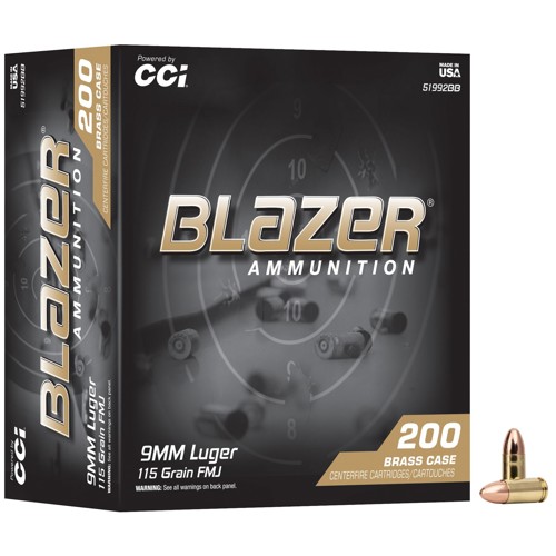 BLAZER AMMO 9mm Luger 115Gr FMJ Brass Trayed 200rd for sale at KYGUNCO.
