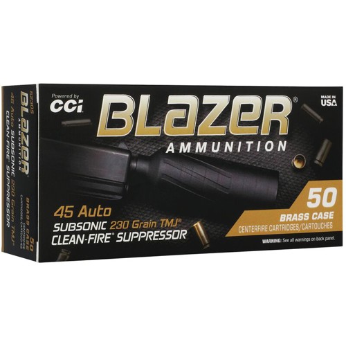 BLAZER AMMO 45 Auto 230Gr TMJ Brass Clean-Fire Suppressor 50rd for sale at KYGUNCO.