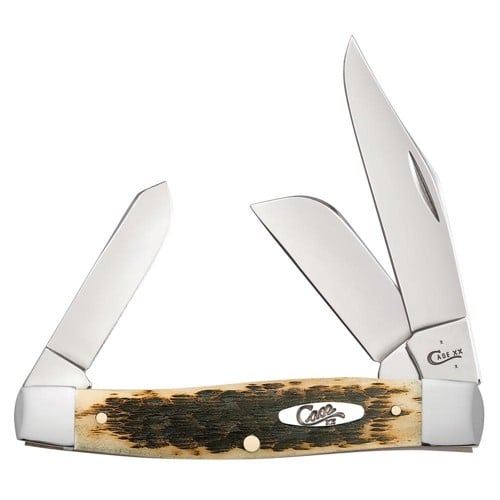 CASE KNIVES Amber Bone Peach Seed Jig Large Stockman for sale at KYGUNCO.