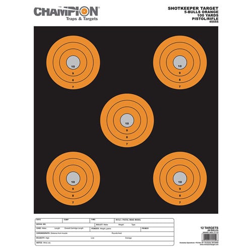 CHAMPION Shotkeeper, 5 Bulls Bright Orange Large 12pk for sale at KYGUNCO.