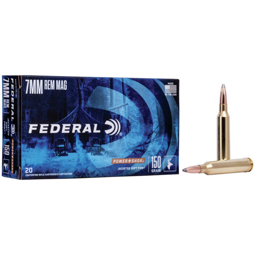 FEDERAL AMMO Power-Shok 7mm Rem Mag 150gr Jacketed Soft Point Ammunition | 20 Rounds for sale at KYGUNCO.