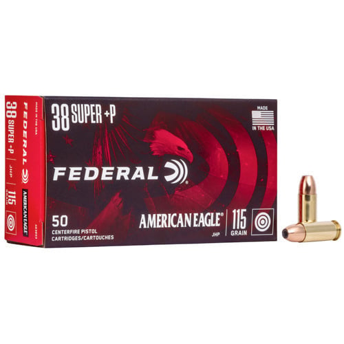 FEDERAL AMMO American Eagle 38 Super +P 115gr JHP Ammunition | 50 Rounds for sale at KYGUNCO.