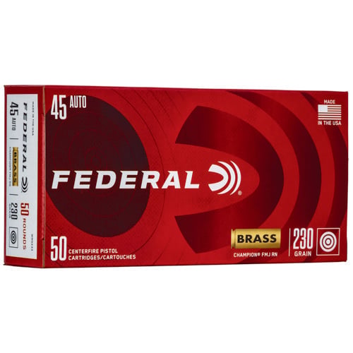 FEDERAL AMMO Champion Brass 45 ACP 230gr FMJ RN Ammunition | 50 Rounds for sale at KYGUNCO.