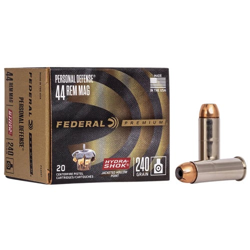 FEDERAL AMMO Hydra-Shok 44 Rem Mag 240gr Jacketed Hollow Point | 20 Rounds for sale at KYGUNCO.