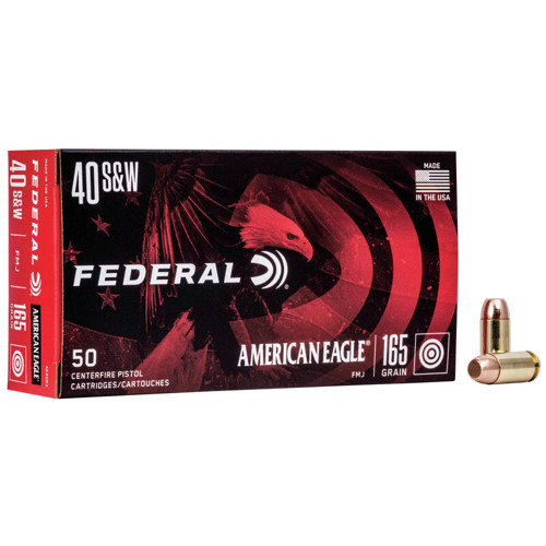 FEDERAL AMMO American Eagle 40 S&W 165gr Full Metal Jacket Brass Ammunition | 50 Rounds for sale at KYGUNCO.