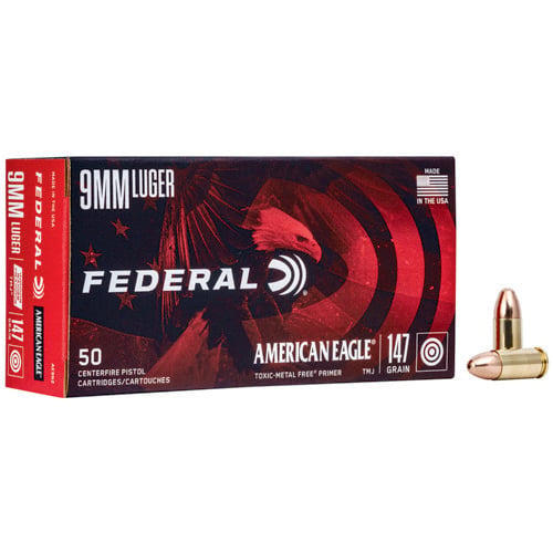 FEDERAL AMMO American Eagle 9mm 147gr TMJ Ammunition | 50 Rounds for sale at KYGUNCO.