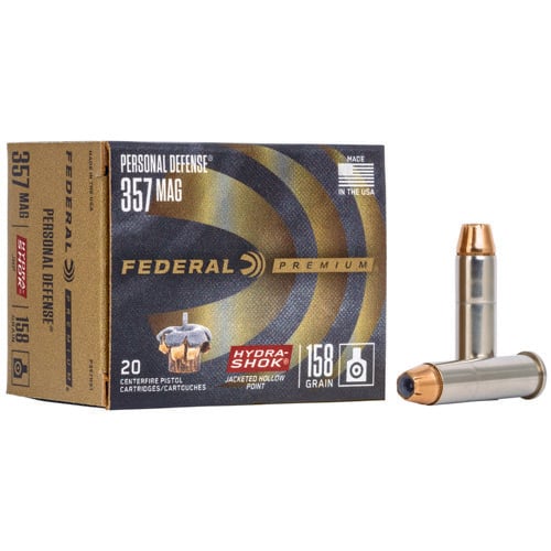 FEDERAL AMMO Personal Defense Hydra-Shok 357 Mag 158Gr Jacketed Hollow Point Ammunition | 20 Round for sale at KYGUNCO.
