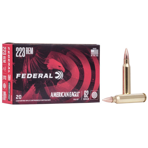 FEDERAL AMMO American Eagle 223 Rem 62gr Full Metal Jacket Brass Rifle Ammunition | 20 Rounds for sale at KYGUNCO.