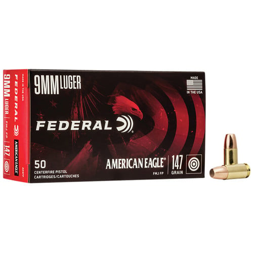 FEDERAL AMMO American Eagle 9mm 147gr Full Metal Jacket Ammunition | 50 Rounds for sale at KYGUNCO.