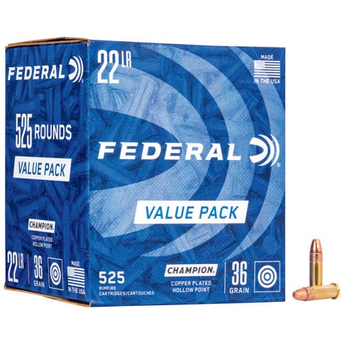 FEDERAL AMMO Champion 22LR 36gr Hollow Point Ammunition | 525 Rounds for sale at KYGUNCO.