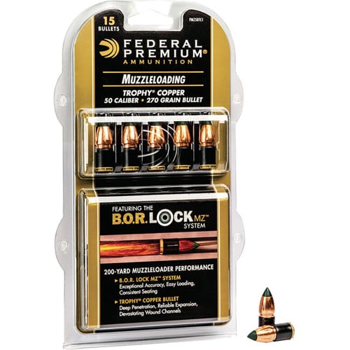 FEDERAL AMMO 50 Cal 270Gr Trophy Copper Mz w/B.O.R Lock Sys 15r for sale at KYGUNCO.