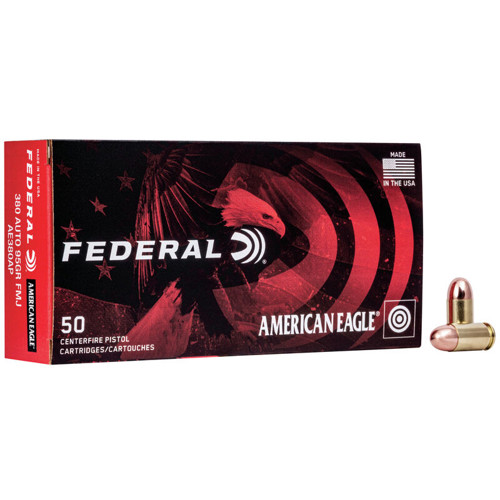 FEDERAL AMMO American Eagle 380 ACP 95Gr FMJ Brass Ammunition | 50 Round