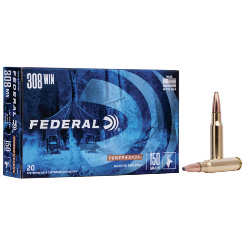 FEDERAL AMMO Power-Shok 308 WIN 150gr Jacketed Soft Point Brass Ammunition | 20 Rounds for sale at KYGUNCO.