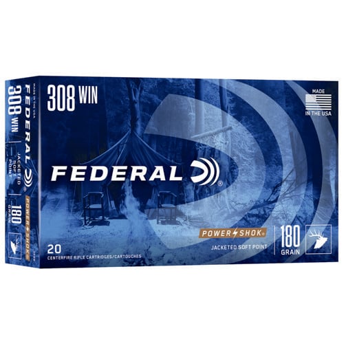 FEDERAL AMMO Power-Shok 308 WIN 180gr Jacketed Soft Point Ammunition | 20 Rounds for sale at KYGUNCO.