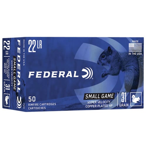 FEDERAL AMMO 22LR 31gr Hyper Velocity Copper Plated HP Ammunition, 50 Rounds for sale at KYGUNCO.