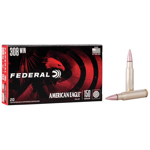 FEDERAL AMMO American Eagle 308 WWIN 150gr Full Metal Jacket Brass Rifle Ammunition | 20 Rounds for sale at KYGUNCO.