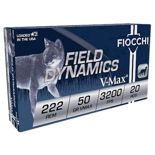 FIOCCHI Field Dynamics 222 Rem 50 gr Hornady V Max Ammunition | 20 Rounds for sale at KYGUNCO.