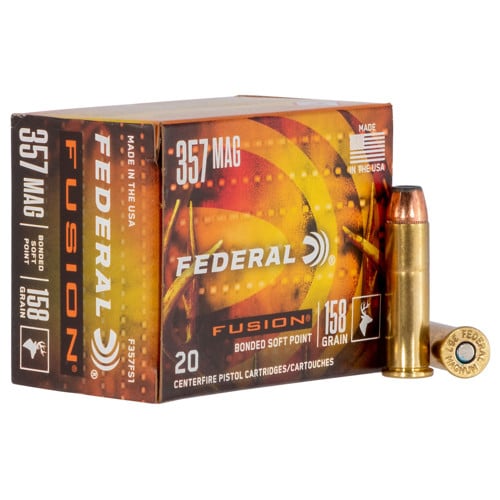 FEDERAL AMMO Fushion 357 Mag 158gr Bonded Soft Point Ammunition | 20 Rounds for sale at KYGUNCO.
