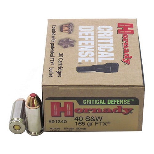 HORNADY CRITICAL DEFENSE 40 S&W 165GR FTX Nickel-Plated Ammunition | 20 Rounds for sale at KYGUNCO.