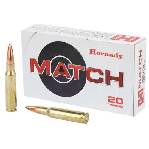 HORNADY MATCH 308 WIN 168gr Hollow Point BT Brass Ammunition | 20 Rounds for sale at KYGUNCO.