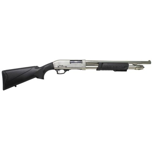 IVER JOHNSON PAS12 12 Gauge 3" 18" 4rd Pump Shotgun - Satin Nickel / Black Synthetic for sale at KYGUNCO.
