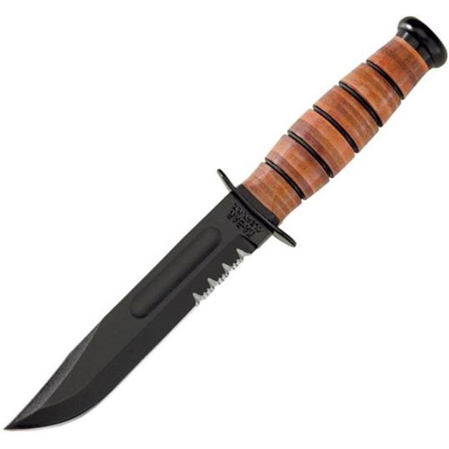 KA-BAR Short Straps USMC Brown Leather Sheath Serr Edge for sale at KYGUNCO.
