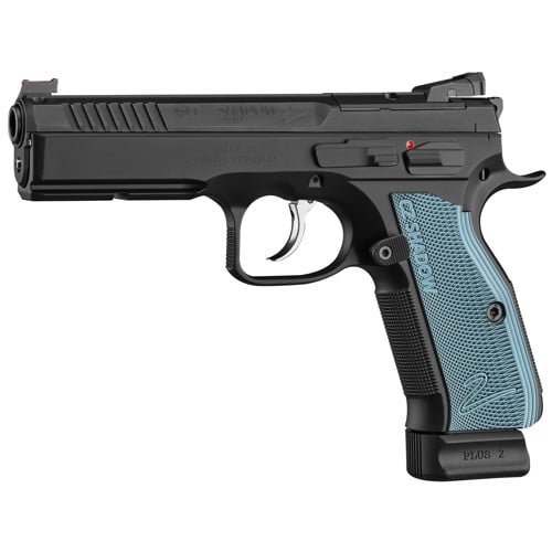 CZ-USA Shadow 2 9mm 4.89" 19rd Optic Ready Pistol - Black w/ Blue Aluminum Grips for sale at KYGUNCO.