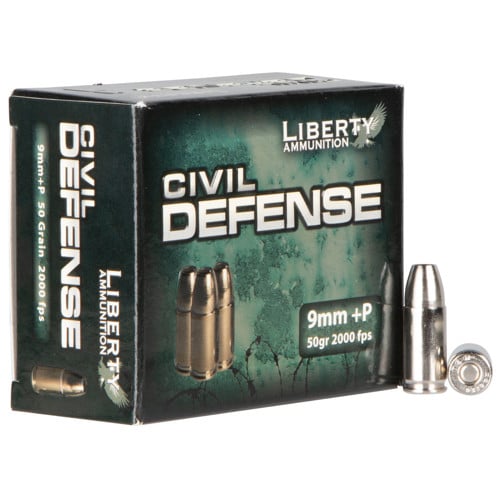 LIBERTY AMMUNITION Civil Defense 9mm Luger +P 50 gr Lead Free Hollow Point Ammunition | 20 Rounds for sale at KYGUNCO.