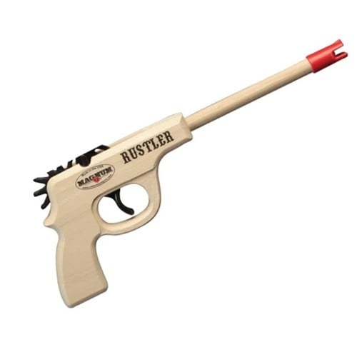MAGNUM ENTERPRISES Rustler 9mm 11.5" 12 Shot Rubber Band Pistol - Red Ammo for sale at KYGUNCO.