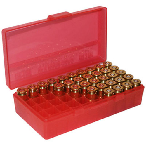 MTM Ammo Box 50 Round Flip-Top 9mm 380 ACP Clr-Red for sale at KYGUNCO.