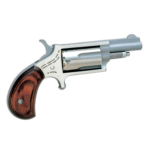NAA 22 LR / 22 WMR 1.63" 5rd Mini Revolver - Stainless / Rosewood Grips for sale at KYGUNCO.