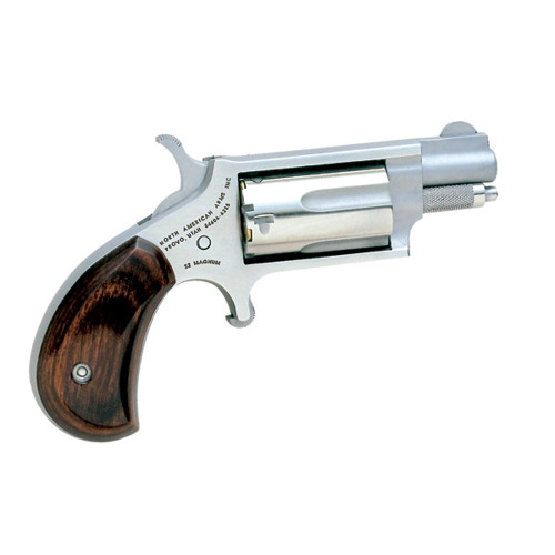 NAA 22 WMR 1.1" 5rd Mini Revolver - Stainless / Rosewood Birds Head Grip for sale at KYGUNCO.