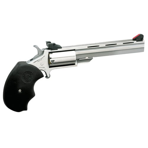 NAA Mini-Master 22 WMR 4" 5rd Mini Revolver - Stainless / Black Rubber Grips for sale at KYGUNCO.