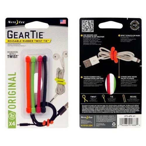 NITE IZE GEAR TIE 3" 4PK ASST. COLORS for sale at KYGUNCO.