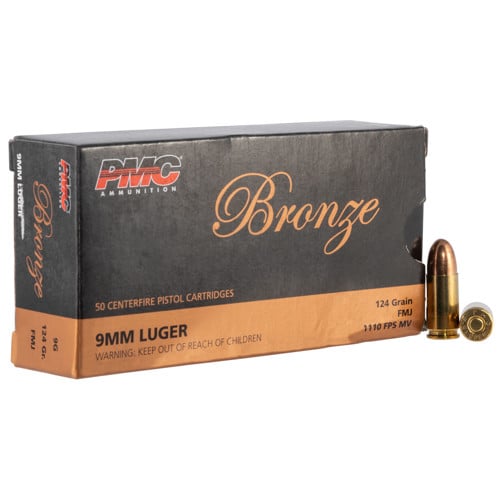 PMC Bronze 9mm 124gr Full Metal Jacket Ammunition | 50 Rounds for sale at KYGUNCO.