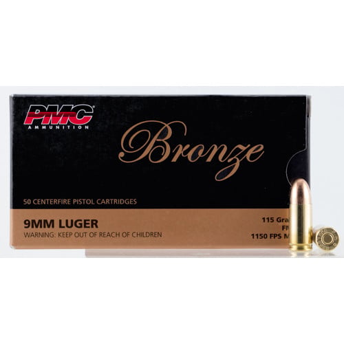 PMC Bronze 9mm 115gr Full Metal Jacket Ammunition | 50 Rounds for sale at KYGUNCO.